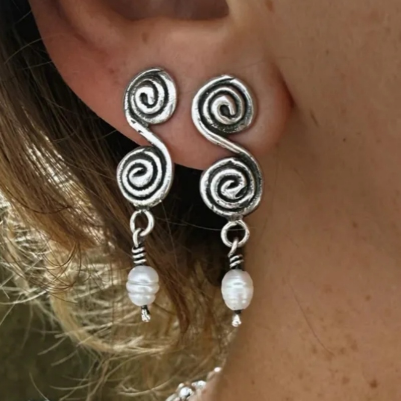 Women's Elegant Retro Double Spiral Dangle Earrings, Bohemian Style